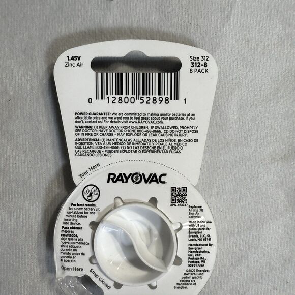 RAYOVAC (8-Pack) Sz 312 Made in USA (8) Hearing Aid Batteries NEW - Picture 6 of 8